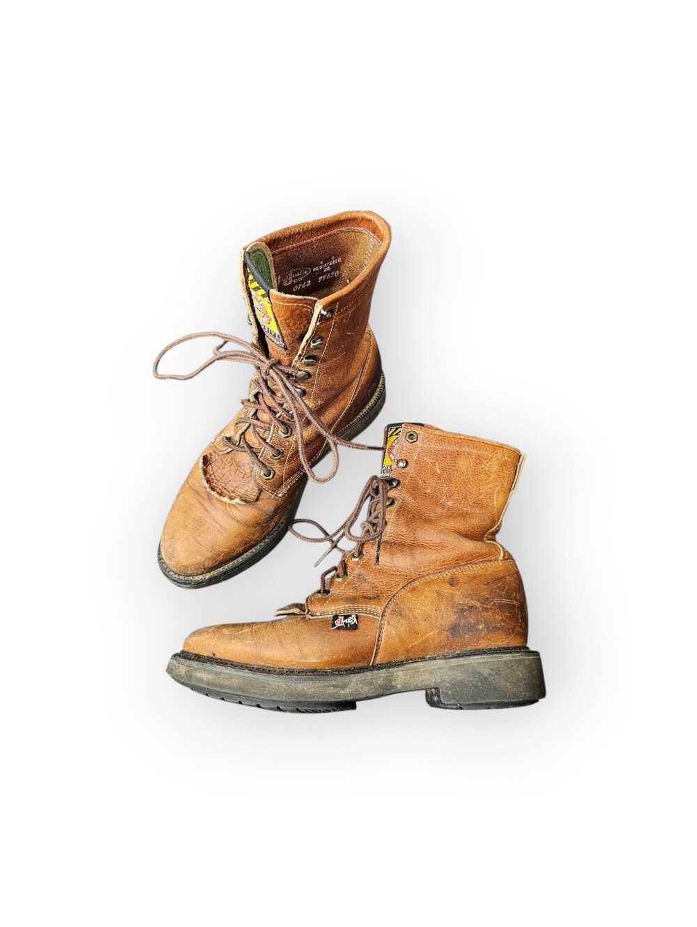 Justin Conductor Packer Work Boots USA Made Brown Leather Lace Up Women's 6.5EE - Picture 3 of 7